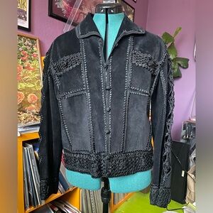 Black Leather Woven Jacket